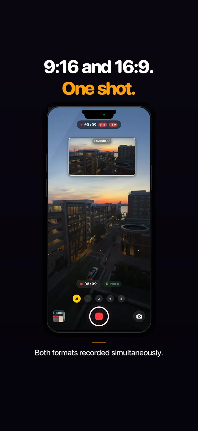 DualTake camera screen recording one take for portrait and landscape